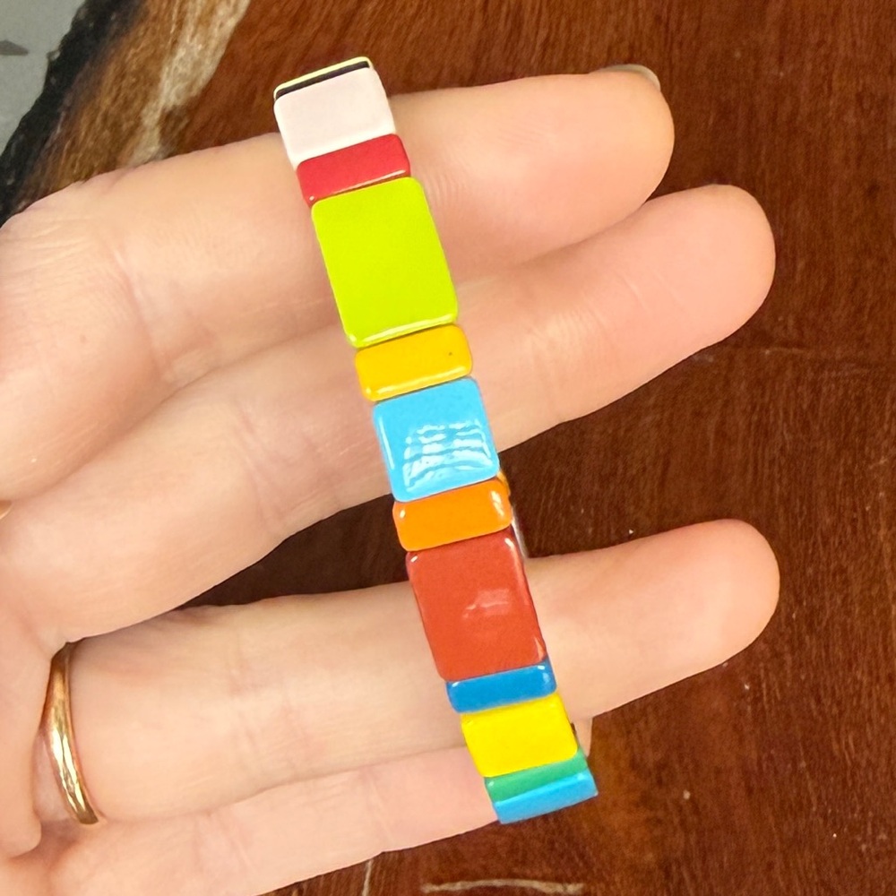 Roxanne Assoulin Colorful Rainbow Brite Beaded Enamel Elastic Bracelet new